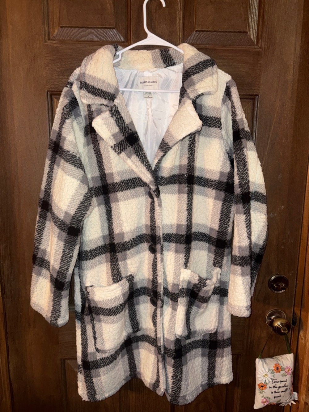 Sheridan Lauren Cream & Black Plaid Teddy Coat
